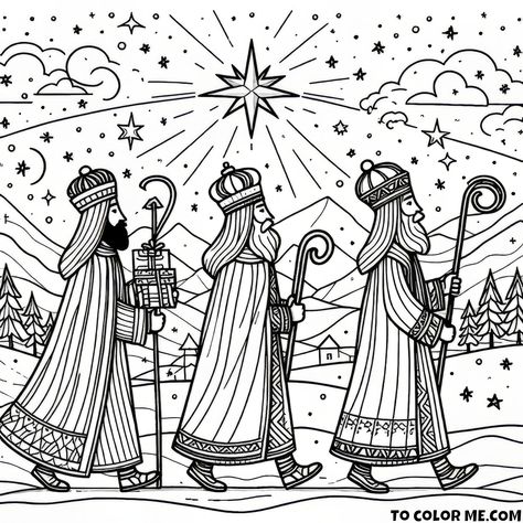 Three Wise Men Coloring Page, Wise Men Craft, 3 Kings Day, Christmas Sunday School, The Wise Men, Jesus Coloring Pages, The Three Wise Men, 3 Kings, Vbs Themes