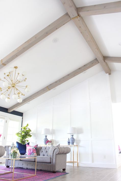 How To Make Fake Wood Beams, Fake Beams On Ceiling, Diy Faux Wood Beams, Fake Wood Beams, Fake Beam, Faux Wooden Beams, Faux Ceiling Beams, Faux Wood Wall, Beams Living Room