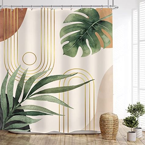 Glawry Green Leaf Mid Century Shower Curtain 60Wx72L Inches for Bathroom Boho Abstract Plant Botanical Bathroom Palm Curve Minimalist Modern Tropical Bohemian Bath Accessories Art Home Decor Fabric Mid Century Shower Curtain, Leaf Shower Curtain, Bohemian Shower Curtain, Botanical Bathroom, Bathroom Curtain Set, Green Shower Curtains, Plastic Curtains, Mid Century Bathroom, Boho Shower Curtain