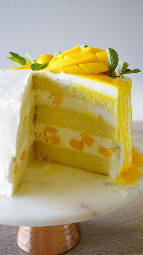 MANGO CAKE RECIPE Filipino Mango, Mango Cake Recipe, Mango Dessert Recipes, Cake Light, Asian Cake, Chocolate Melting Wafers, Mango Mousse, Mango Cream, Mango Dessert