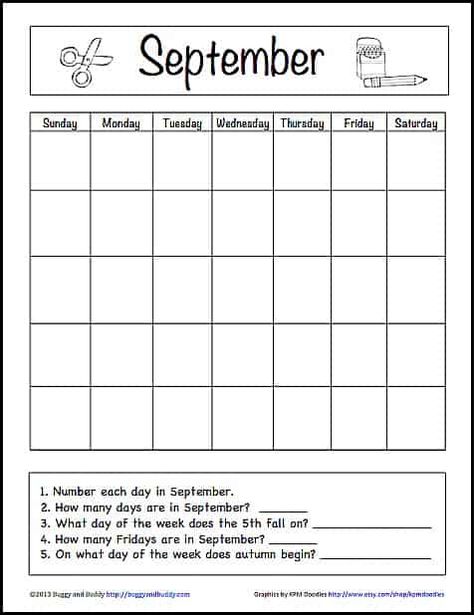 September Learning Calendar for Kids (Free Printable) via @https://www.pinterest.com/cmarashian/boards/ Preschool Graphs, 1st Grade Calendar, Kindergarten Calendar, Calendar Skills, Calendar Worksheets, Student Calendar, Coping Skills Activities, Calendar For Kids, Calendar Activities