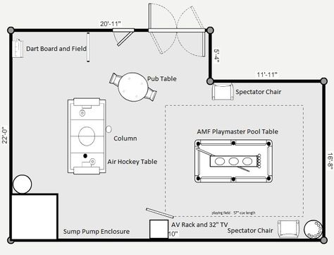 Game Room Layout Floor Plans, Entertainment Room Floor Plan, Game Room Floor Plans, Game Room Layout, Snooker Room, Room Floor Plan, Gaming Center, Pool Table Room, Game Room Kids