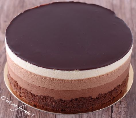 L'entremet trois chocolats de Valrhona Valrhona Chocolate, Milk Dessert, Mousse Cake, Milk Recipes, Food Cakes, Sweet Desserts, Sweets Desserts, Gorgeous Nails, Chocolate Desserts