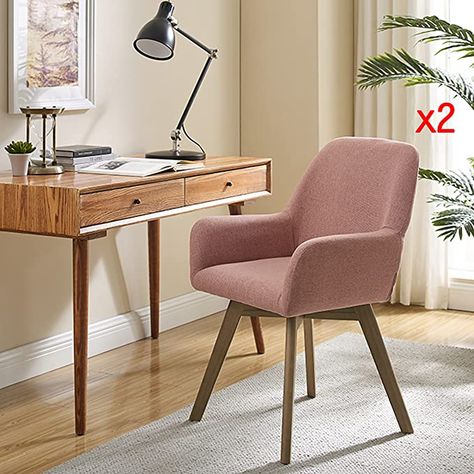 Amazon.com: Art Leon Mid Century Modern Swivel Accent Chair Armchair with Solid Wood Legs, Linen Fabric Upholstered Desk Chair No Wheels, Set of 2, Pink : Home & Kitchen Workspaces Design, Mid Century Desk Chair, Study Table And Chair, Small Table And Chairs, Upholstered Desk Chair, Upholstered Office Chair, Study Table Designs, Chair Design Modern, Accent Chairs & Armchairs