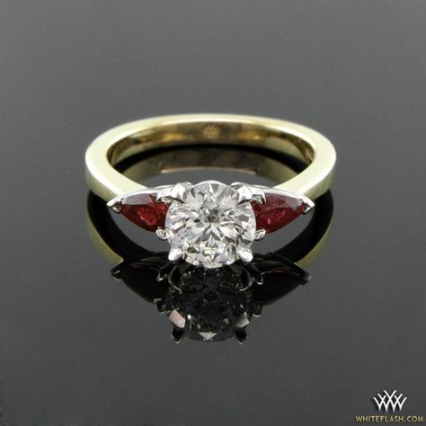 Diamond and ruby ring Diamond Ring With Ruby Side Stones, Oval Ruby Engagement Ring, Ring Redesign, Nice Rings, Emerald Engagement Ring Green, Ruby Rings, Celebrity Jewelry, 3 Stone Engagement Rings, Sapphire Solitaire