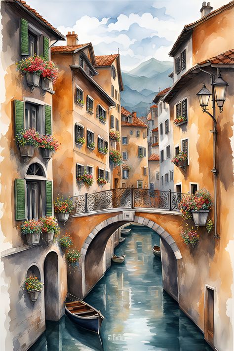 Classic style AI generated fantasy city landscape inspired by a famous old European city Fantasy City Landscape, River Town, Clip Art Frames Borders, Watercolor Paintings Nature, Buddha Art Painting, River Painting, European City, Fantasy City, City Landscape