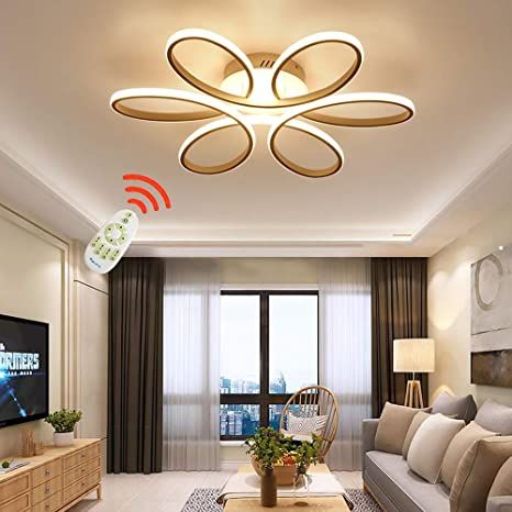 ZipLighting Modern LED Ceiling Light Dimmable Ceiling Lighting with Remote Round Ceiling Light Fixture Ceiling Lamp Flower Shape for Dinning Room Bedroom Kitchen Hallway 50W Decorative Lamp (58CM) Dinning Area Design Modern, Modern Lights, Round Ceiling Light, Modern Led Ceiling Lights, Semi Flush Ceiling Lights, Led Ceiling Lamp, Living Room White, Metal Flower, Led Flush Mount