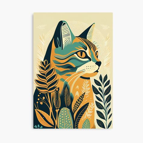 Cat Modern Art, Cat Artwork Abstract, Boho Animal Art, Abstract Painting Animals, Cat Abstract Painting, Orange Cat Drawing, Cat Painting Ideas, Cat Painting Acrylic, Acrylic Painting Cat