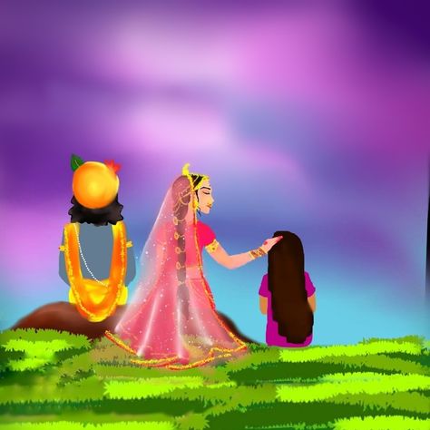 Radha Krishna With Devotee, Krishna Sakhi Images, Krishna And Devotee Girl, Krishna Sakhi, Cartoons Krishna, Aesthetic Profile Picture Cartoon Soft, Radhe Krishna Wallpapers, Krishna Hd, Krishna Drawing