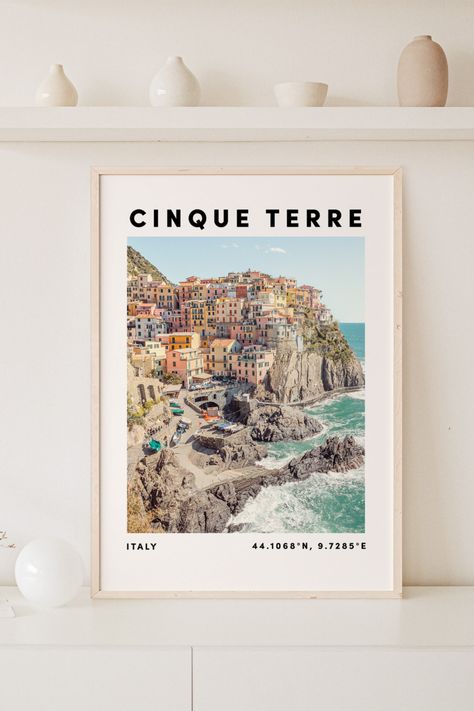 Travel Wall Prints, Cinque Terre Art, Dorm Pictures, Mediterranean Wall Art, Travel Photo Wall, Mediterranean Wall, Italy Travel Poster, Wonder Wall, Italian Wall Art