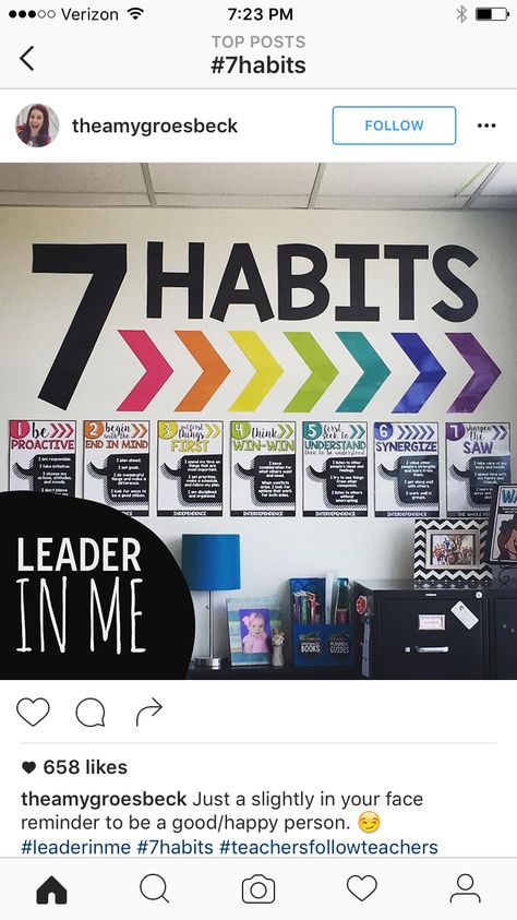 7 Habits posters High School Classroom Decorations, 7 Habits Posters, Middle School Classroom Themes, Math Classroom Decorations, Classroom Decor High School, Happy Person, Leader In Me, High School Classroom, Middle School Classroom