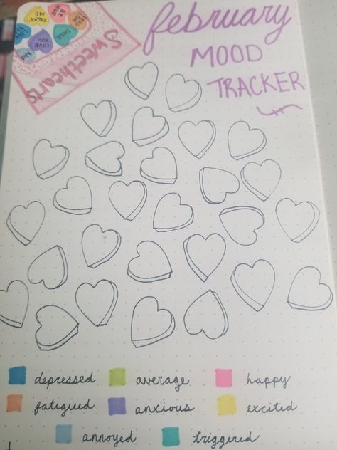 February mood tracker idea February Bujo Mood Tracker, Mood Tracker For February, Valentines Mood Tracker, February Water Tracker, February Bulletin Journal Ideas, Feb Mood Tracker, February Habit Tracker, February Mood Tracker, Mood Tracker Template