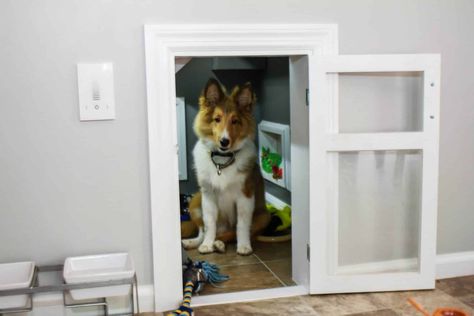 Dog Under Stairs, Room Under The Stairs, Under Stairs Dog House, Room Under Stairs, Build A Dog House, Diy Dog Crate, Dog Kennel Cover, Wooden Dog Kennels, Kennel Cover