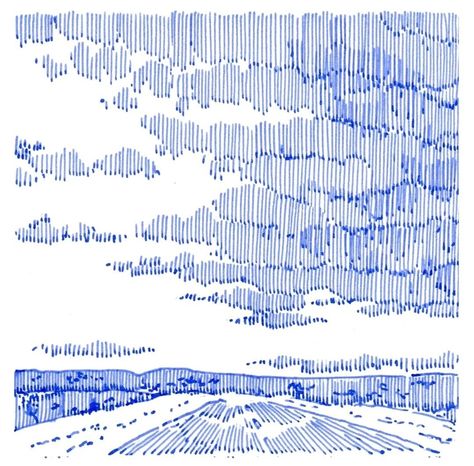 Simple Ink Drawing, Landscape Line Drawing, Hatching Drawing, Inking Practice, Ink Pen Art, Arte Punk, Pen Art Drawings, Landscape Sketch, Blue Lines