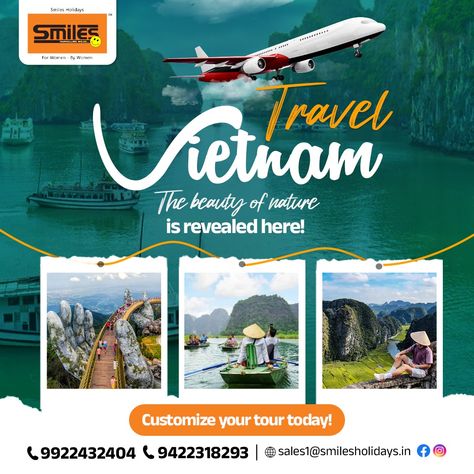 Travel Vietnam the Beauty of Nature is Revealed here.! Smiles Holidays. Book Your Tour Now:- 9075018293 / 8485888293 . . . . #smilesholiday #Upcomingtrip #traveltheworld #travelblogger #worldplaces #indiatravelgram #tourist #tourism #countrytravel #trip #traveltheworld #indiatraveldiaries #travalgram #punecity #pune #maharashtra #india #vietnam #vietnamtravel #tourism #indiatravelgram #countrytravel Tourism Design, Pune Maharashtra, Travel Vietnam, The Beauty Of Nature, Instagram Travel, Vietnam Travel, India Travel, Pune, Travel Blogger