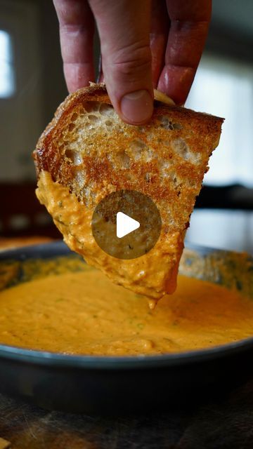 Cal Reynolds on Instagram: "Tomato Soup.. not out of a can 🍅🔥   Once you have Homemade Tomato Soup you'll never go back. So delicious & easy to make. Perfect for a cozy day in, just don't forget the grilled cheese damn it. 🍅🧄🌿🍞🧀   FULL RECIPE ⬇️  INGREDIENTS Soup  - Extra virgin olive oil  - 5 medium sized vine tomatoes - 1 medium sized yellow onion  - 1 shallot  - 8-10 cloves of garlic  - ~2-3 tbsp fresh rosemary  - ~2-3 tbsp fresh thyme  - Salt & Pepper to taste  - 1/2 cup of heavy cream - 1/2 cup milk of choice  - 1-2 tsp of cane sugar  - ~1/3 cup shredded parmesan  - Fresh chopped parsley for garnish    Grilled Cheese  - sourdough  - Pepper Jack - Bacon - Shredded Cheddar  - Butter   DIRECTIONS  1. Cut up the tomatoes, onion and shallot into quarters. Place all on a greased baki Cheesy Dip Recipes, Apple Crisp Bars Recipe, Cheese Sourdough, Vine Tomatoes, Homemade Tomato Soup, Perfect Grilled Cheese, Thyme Salt, Pate Recipes, Classic Grilled Cheese