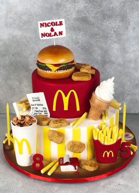 McDonald's cake, McDonalds cake, mcdonalds cake ideas, mcdonalds cake design, McDonald's birthday cake, McDonald's themed cake, mcdonalds birthday cake Mc Donald Cake, Mcdonalds Cake, 6 Birthday Cake, Mcdonalds Birthday Party, Cake For Two, Pikachu Cake, Candyland Cake, Fondant Cake Designs, Birthday Cakes For Teens