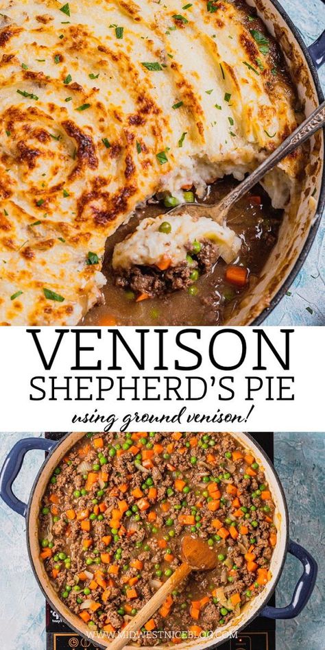 Venison Shepherds Pie Recipe, Venison Shepards Pie, Shepherds Pie Recipe Easy Beef, Recipe Shepherds Pie, Elk Meat Recipes, Shepherds Pie Recipe Healthy, Ground Venison Recipes, Pie Recipe Easy, Elk Recipes