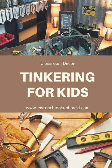 Tinkering for kids is a hands-on learning experience which gives children time to explore and invent. Find out how to set up a Tinker Table in your classroom. Help your children learn how things work and develop higher order thinking and problem solving skills. A Tinkering area is the perfect addition to any investigative play based learning environment. #tinkering #tinkeringtable #tinkeringforkids Tinker Table Ideas, Table Toys For Preschool, Afterschool Classroom Setup, Kids Tinkering Kit, Tinker Station, Tinkering Table, Tinkering Station, Classroom Set Up, Tinker Space