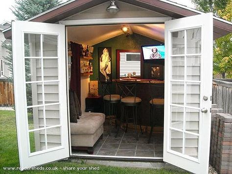 Is your shed not during enough beer? Convert it into a Pub Shed! Backyard Pub, Man Cave Shed, Bar Shed, Pub Sheds, Backyard Buildings, Backyard Bar, Backyard Sheds, Backyard Entertaining, Backyard Shed