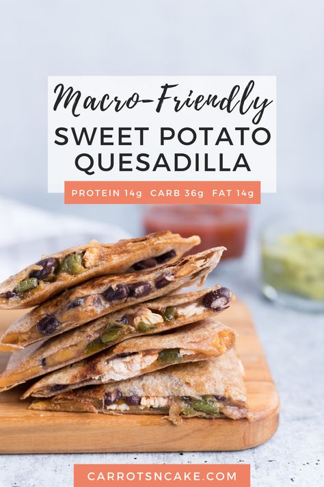 Macro-Friendly Sweet Potato Quesadilla - Carrots 'N' Cake Healthy Breakfast Quesadilla, Macros Breakfast, Potato Quesadilla, Breakfast Quesadilla Recipes, Macros Recipes, Sweet Potato Quesadilla, Breakfast Quesadillas, Macro Friendly Meals, Macro Diet