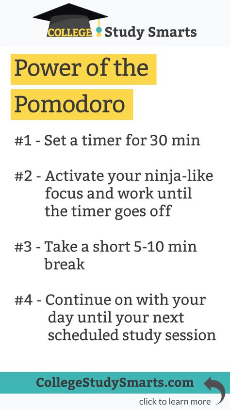 To optimize your time and study less, think about studying in small, focused windows. The Pomodoro Technique helps you focus, get things done, and take regular breaks. | study tips, college study tips, study strategies, study strategy, study in less time, study better, study easier, study habits, study schedule, college study skills, how to study in college | time management strategies, time management tips, time management college students, time management college and work How To Study Fast And Effectively, Podomoro Study Technique, How To Learn Fast For Exam, How To Study Fast, Schedule College, Study Strategy, Focus Tips, Back To University, Tips Study