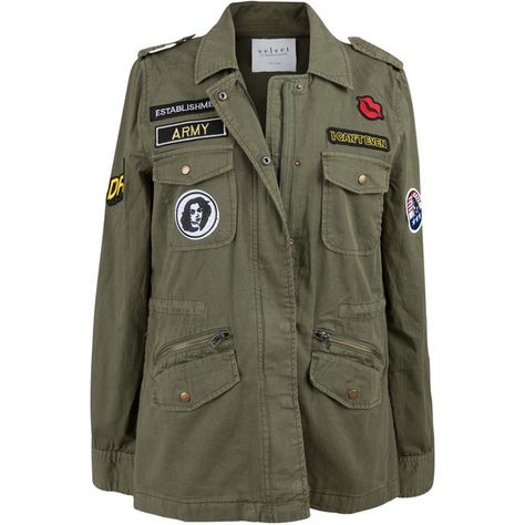 Velvet by Graham and Spencer Andreea Patch Cotton Army Jacket (8,080 PHP) ❤ liked on Polyvore featuring outerwear, jackets, sweaters, green, embellished jacket, military jacket, green zip jacket, green military jackets and green field jacket Military Jacket Green, Army Green Jacket, Embellished Jacket, Military Style Jackets, Tumblr Outfits, Army Jacket, Patches Jacket, Pocket Jacket, Green Outfit