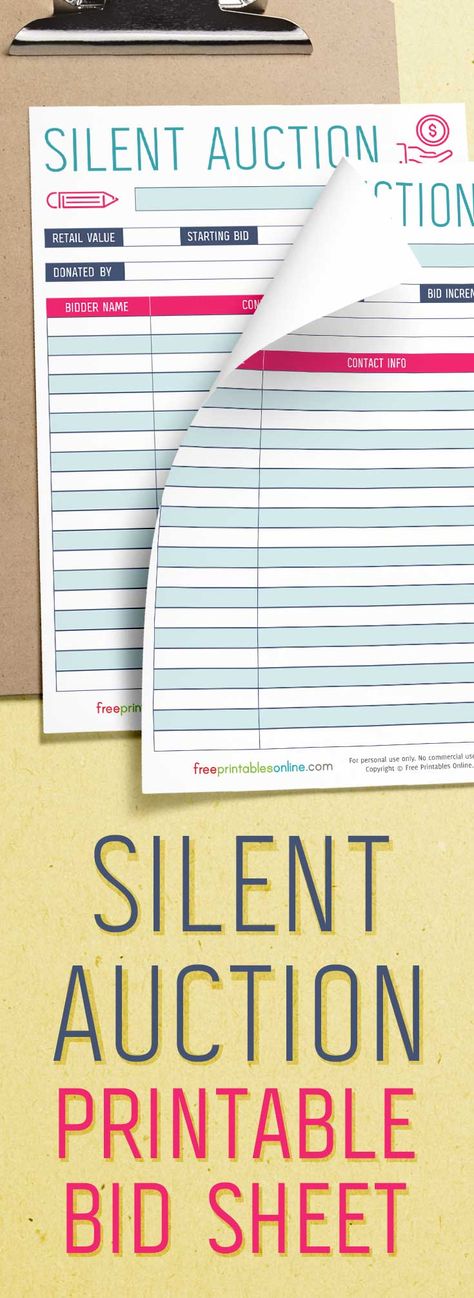 Free printable Silent Auction Bidding Sheet Silent Auction Bid Sheets Printable Free, Silent Auction Gift Basket Ideas, Silent Auction Bid Sheets, Silent Auction Fundraiser, Auction Gift Basket Ideas, Charity Work Ideas, Silent Auction Baskets, Fun Fundraisers, Auction Baskets