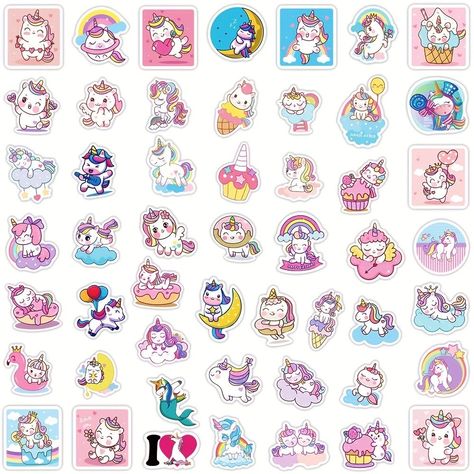 Cute Printable Stickers, Stickers Drawing, Cute Rainbow Unicorn, Funny Vinyl Decals, Bicycle Travel, Bubble Stickers, Cartoon Unicorn, Unicorn Kids, Unicorn Stickers