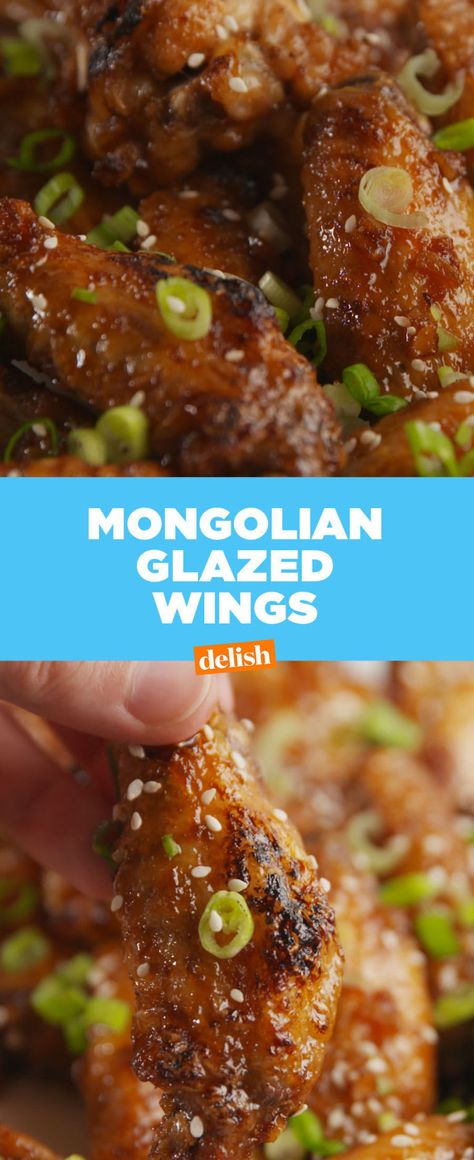 Mongolian Glazed Wings Mongolian Recipes, Glazed Wings, Paleo Crockpot, Turkey Dishes, Glazed Chicken, Delish Recipes, Super Bowl Food, Chicken Lovers, Wing Recipes