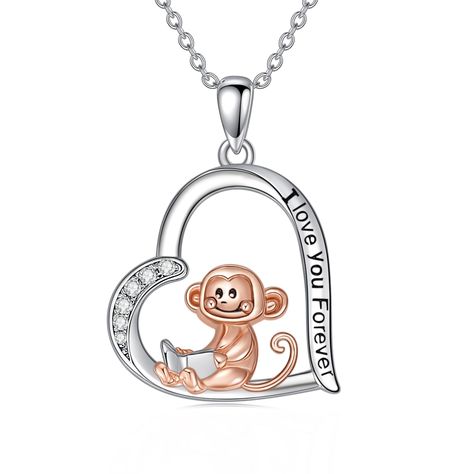 PRICES MAY VARY. 💗【Design Concept】: Monkeys are agile and auspicious animals that combine wisdom and courage，the engraved words“i love you forever”In heart pendant, the monkey necklace is a great item to express your love for people that love and care for you. 💗【Material and Size】: Monkey necklaces is made of 925 sterling silver,the pendant measures 0.78*0.8 inches and chain size is 18+2-inch(adjustabl) and 1.2mm o-chain, it's perfect for your daily wearing,fashion and trendy. 💗【Elegant Gift Monkey Jewelry, Monkey Gifts, Silver Theme, Presents For Women, Sterling Necklaces, I Love You Forever, Silver Gifts, Cartoon Style, Love You Forever