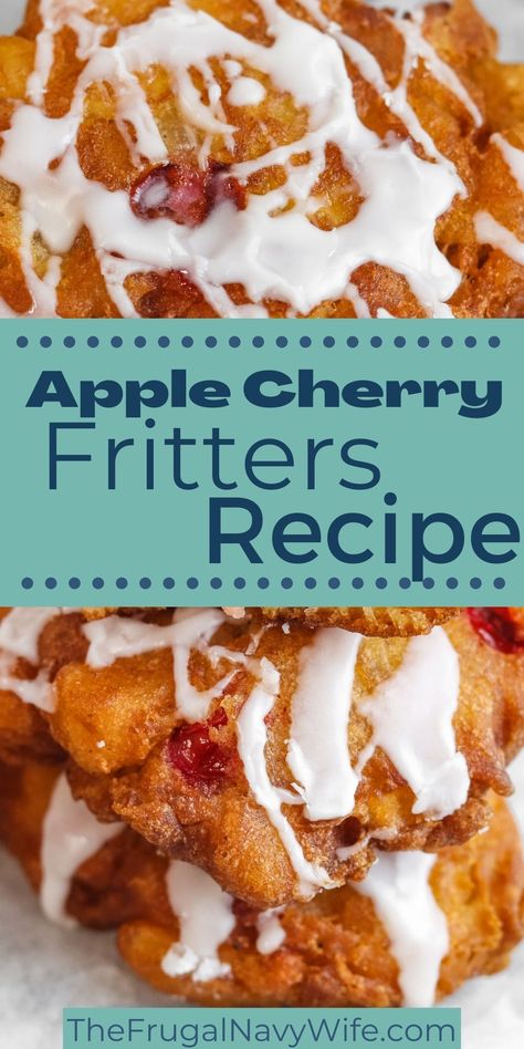 Fruit Fritters, Cherry Fritters, Cherry Pancakes, Cherry Fritters Recipe, Cherry Chip Cake Mix, Easy Meals For Two, Pancake Bites, Frozen Cherries, Fritter Recipes