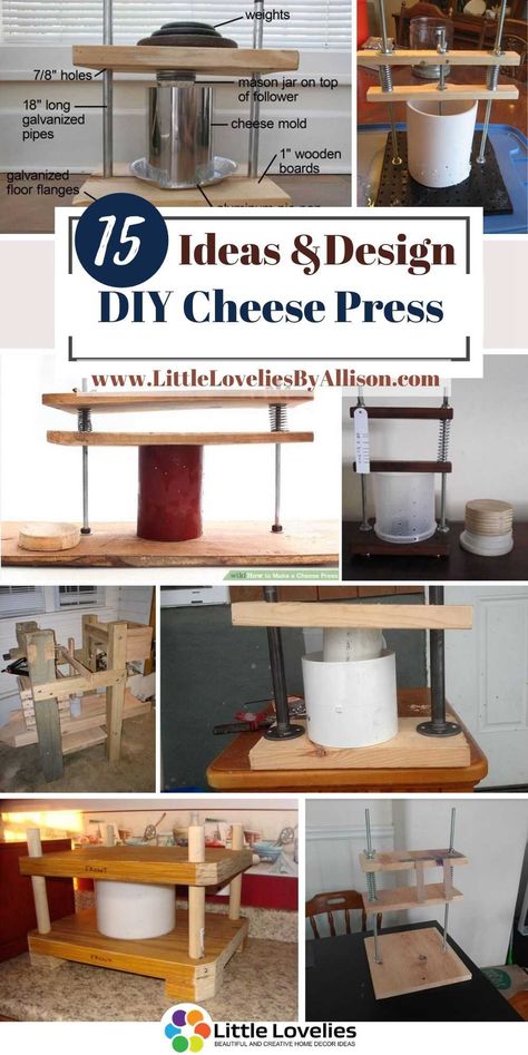 Pressing is an important part of the hard cheese-making process, it goes a long way to determine the hardness, texture, and shape of the block or wheel of cheese. It is thus safe to say that a cheese press is a device of great value for anyone involved in or planning to get involved in cheese making. A perfect cheese press should be able to successfully expel whatever moisture (whey) #cheesepress Diy Cheese Press, Cheese Making Process, Cheese Recipes Homemade, Cheese Press, Cheese Making Recipes, Dutch Cheese, Diy Cheese, Fruit Press, Cheese Mold