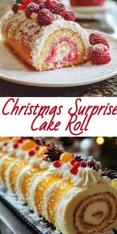 Decorated Cake Roll, Christmas Cake Roll, Peppermint Whipped Cream, Christmas Rolls, Festive Holiday Desserts, Jelly Roll Cake, Strawberry Roll Cake, Chocolate Roll Cake, Peppermint Cake