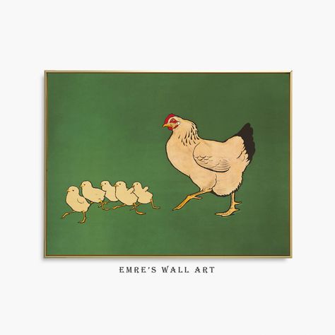 Chicken and Chicks Painting Print, Vintage Farm Animal Kidsroom Decor, Funny Nursery Wall Art, PRINTABLE Country Farmhouse Art Chicks Painting, Chicken Nursery, Chicken Painting, Nursery Wall Art Printable, Farmhouse Art, Chicken Humor, Vintage Farm, Vintage Landscape, Wall Art Printable