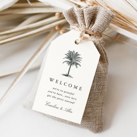 Havana Palm Wedding Welcome Gift Tags Tropical Wedding Welcome Bags, Mexico Wedding Party Favors, Welcome Gift Bags Wedding, Tropical Wedding Favors, Wedding Bag Tags, Wedding Welcome Bag Ideas, Wedding Welcome Baskets, Destination Wedding Bags, Welcome Bag Tags