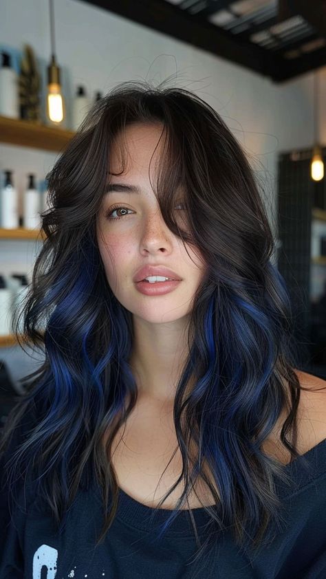 26 Blue Hair Hues to Elevate Your Style Game Blue Brown Hair, Blue Hair Highlights, Hair Color Underneath, Hair Color Streaks, Hair Streaks, Hair Color Blue, Summer Hair Color, Hair Inspiration Color, Hair Inspo Color