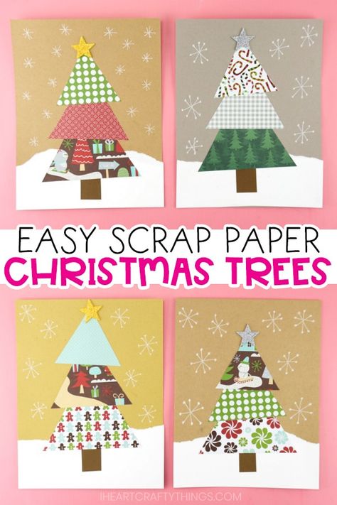 Scrap Christmas Tree, Craft Tree, Christmas Tree Craft, Christmas Scrapbook Paper, Wrapping Paper Crafts, Christmas Arts And Crafts, Template Christmas, Tree Craft, Christmas Tree Art