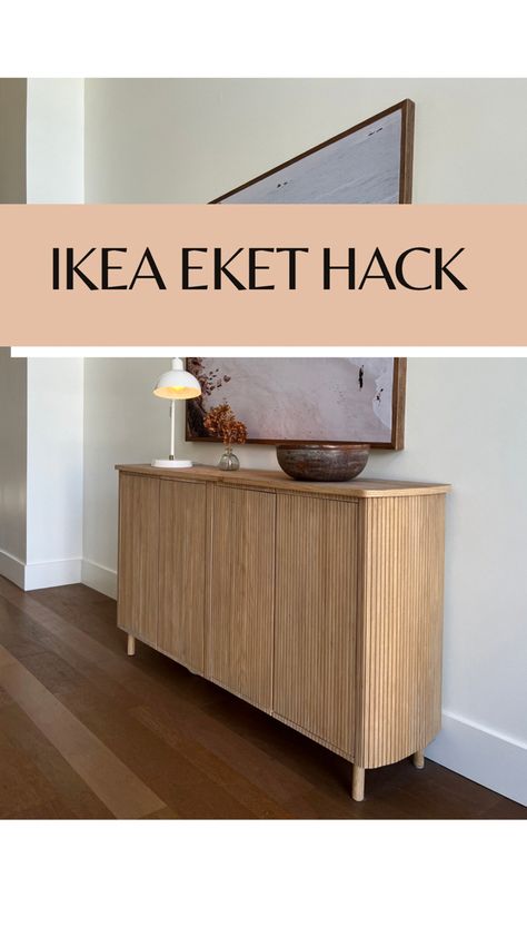 IKEA Eket console cabinet hack using pole wrap!  I needed a large console cabinet for my entryway to store everyday family and school items.  Here is how I DIYed this entryway console cabinet! Ikea Mid Century Modern, Ikea Eket Hack, Ikea Tv Console, Sideboard Diy, Ikea Sideboard, Ikea Eket, Pole Wrap, Ikea Malm Dresser, Diy Furniture Videos