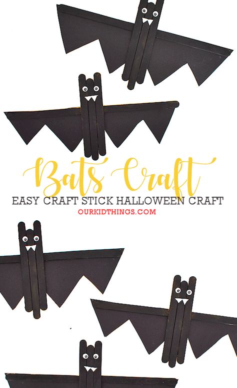 Craft Stick Bats Craft #Halloween #batcraft #craftstickcraft #kidscraft #kidcrafts Bats Activities, Bat Craft, Halloween Crafts For Toddlers, Toddler Art Projects, Fun Halloween Crafts, Easy Art Projects, Popsicle Stick Crafts, Halloween Crafts Decorations, Kids' Crafts