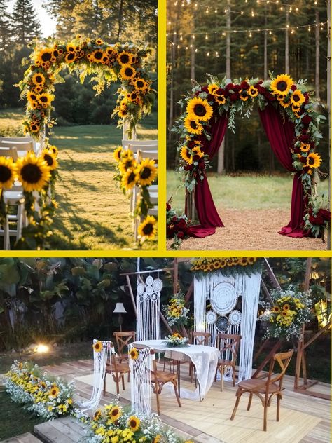 15 Sunflower Wedding Ideas That Will Make Your Day Shine - Ieva Lifestyle Blog Sunflower Wedding Arch, Red Sunflower Wedding, Sunflower Wedding Centerpieces, Love In Full Bloom, Sunflower Wedding Cake, Sunflower Wedding Ideas, Sunflower Wedding Decorations, Rustic Sunflower Wedding, Sunflower Centerpieces