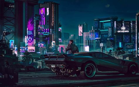 HD wallpaper: man beside car digital wallpaper, digital art, futuristic city | Wallpaper Flare Cyberpunk Car, Ville Cyberpunk, Style Cyberpunk, Art Cyberpunk, New Retro Wave, Car Wallpaper, Cyberpunk City, Age Of Empires, Arte Cyberpunk