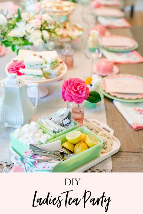 How to Host a Ladies Tea Party | Mother's Day tea ideas | Mother's Day party ideas | party hosting tips | tea party decor | tea party food recipes || JennyCookies.com #ladiestea #teaparty #partyhosting #diyparty #mothersday #mothersdaytea Tea Party Food Recipes, Party Hosting Tips, Pretty Party Decorations, Ladies Tea Party, Basil Tea, Camp Coffee, Cucumber Tea Sandwiches, Tea Party Decor, Jenny Cookies