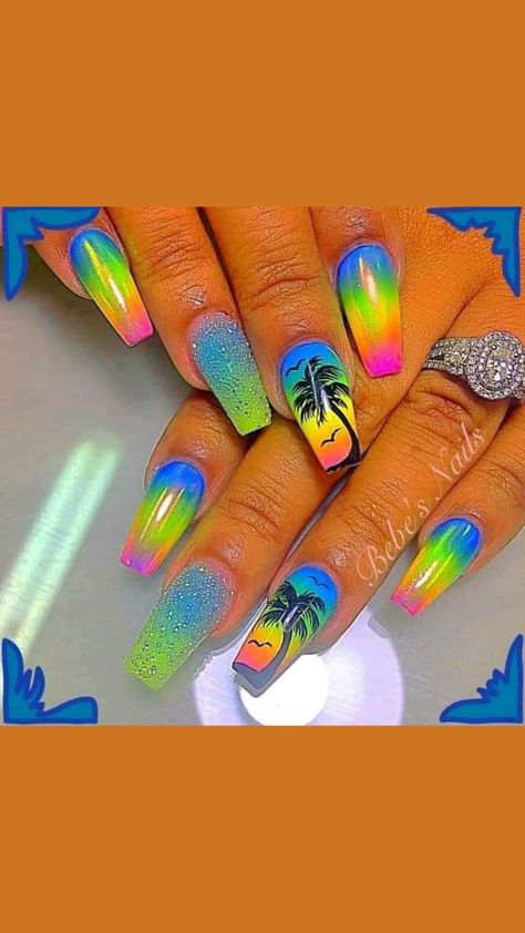 Disco Nails, Nail Decals Designs, Palm Tree Nails, Watermelon Nails, Stylish Nails Designs, Art Water, Summer Acrylic Nails, Glam Nails, Pink Spring