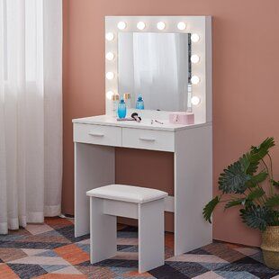 White Vanity Table, White Dressing Table, Stylish Room Decor, Small Dressing Table, White Dressing Tables, Mirror Drawers, Vanity Table Set, Upholstered Stool, White Bedroom Furniture