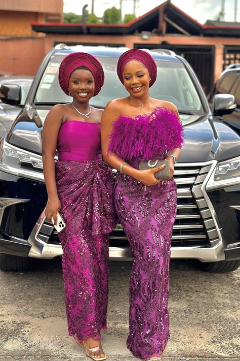 Magenta Asoebi, Asoebi Lace Styles Classy, Afro Female, Asoebi Styles Lace, Nigerian Clothing, Asoebi Lace Styles, Asoebi Lace, Lace Outfits, Nigerian Outfits