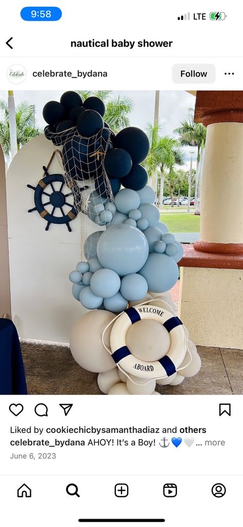 Nautical Photo Backdrop, Ahoy It's A Boy Baby Shower Ideas, Nautical Balloon Arch, Anchor Baby Shower Ideas, Sailboat Baby Shower Theme, Cruise Themed Party Ideas, Ahoy Its A Boy Baby Shower Ideas, Nautical Baby Shower Ideas, Sailor Baby Shower Theme