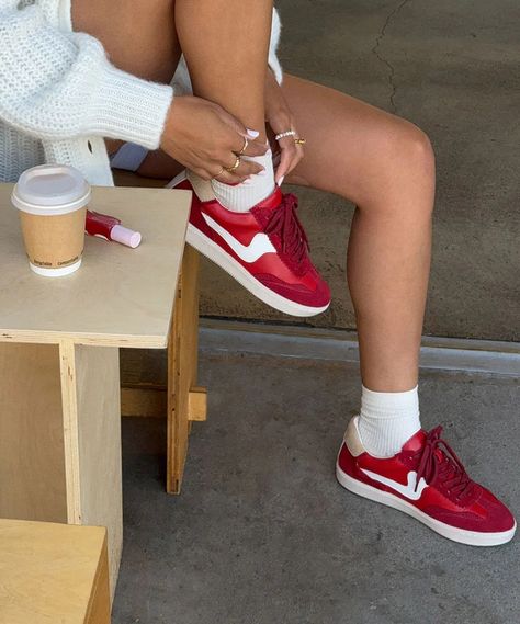 Red Shoes Outfit, Dolce Vita Sneakers, Colorful Sneakers, Red Sneakers, Swag Shoes, Green Suede, Pink Suede, Sneakers Outfit, Red Suede