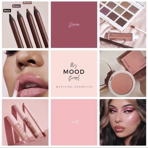 Makeup Artist Mood Board, Cosmetic Business Aesthetic, Social Media Mood Board, Makeup Mood Board, Social Media Makeup, Cloud Skin, Cosmetics Aesthetic, Makeup Collage, Marketing Job