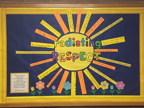 Nailed it with this month's virtue: respect. Virtue Bulletin Board Ideas, Virtue Of The Month Bulletin Board, Respect Classroom Display, Monthly Character Traits Bulletin Boards, School Values Display Ideas, Respect Bulletin Boards, Character Virtues, Respect Classroom, Values Display